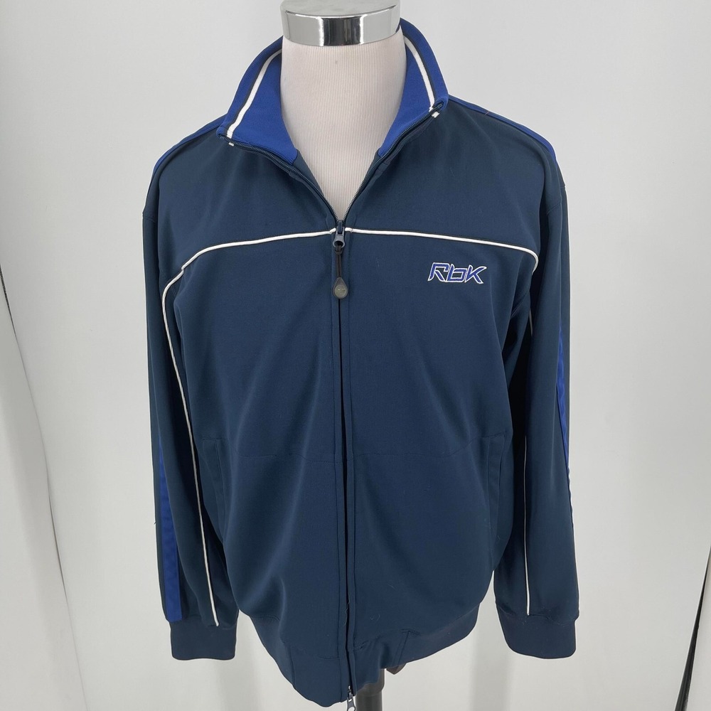 Reebok RBK Track Jacket MENS Navy Blue Full Zip Warm Up SIZE LARGE